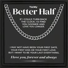 1条男士简约嘻哈风个性化百搭不锈钢链项链，可作为礼物送给丈夫、男友、兄弟、儿子、侄子、孙子、父亲，附赠卡片和礼盒 - 鋼色 - 查看 13