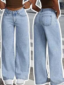 Autumn Women's Street Light Blue Mid Waist Jeans Slim Fit Straight Leg Casual Pants And Versatile Washed Denim