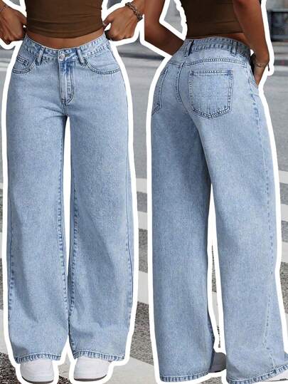 Autumn Women's Street Light Blue Mid Waist Jeans Slim Fit Straight Leg Casual Pants And Versatile Washed Denim