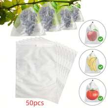 30/50pcs Fruit Protection Bags Non-Woven Fabric Netting Bag With Drawstring Fruit Cover Mesh Bag For Grapes Vegetable Garden Supplies