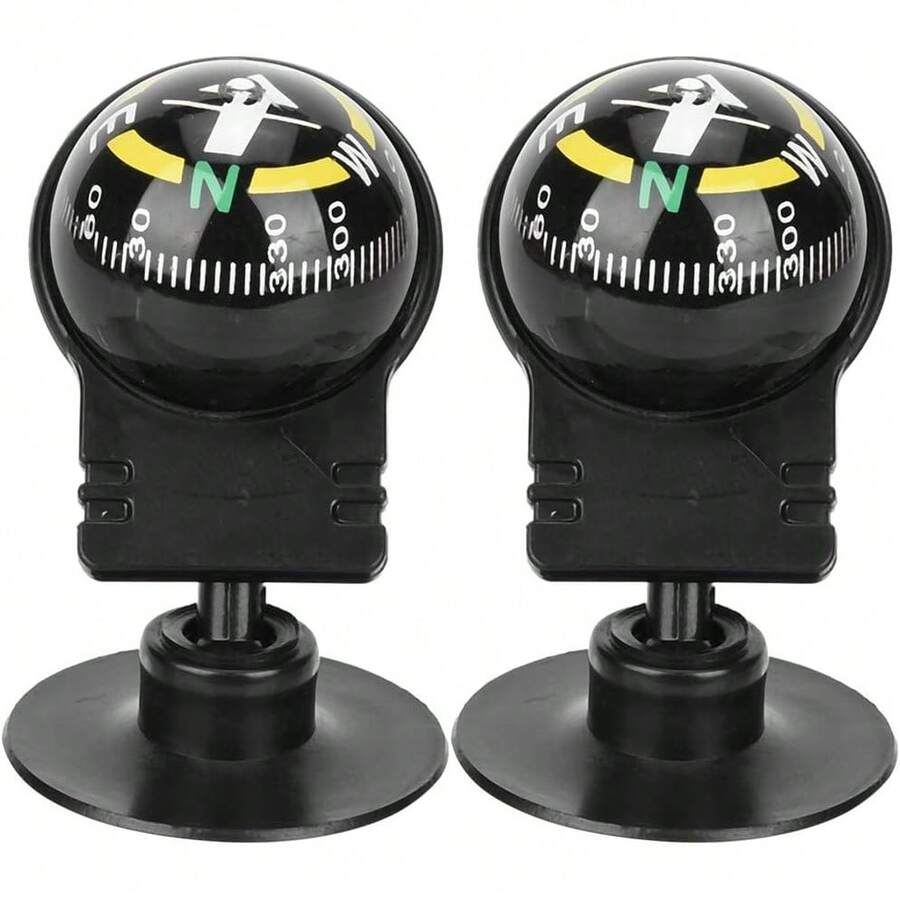 Brújula de Bola para Vehículo, 2 Piezas, Bola Guía de Brújula Portátil para Automóvil con Ventosa, Brújula de Navegación para Acampar para Vehículo - 1 - Ver 1