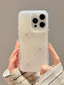可爱简约蝴蝶结设计软壳保护手机壳，兼容 17 Pro Max、17 Pro、17 Air、17、16、15、14、13、12、11 Pro Max Plus，送给女孩的绝佳礼物 - 銀珠蝴蝶結 - 查看 2