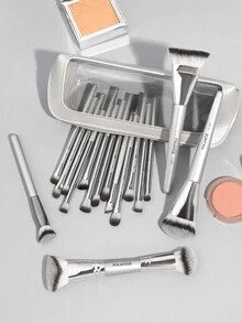 MAANGE 4/6/17/18pcs High-End Ultra-Soft Multifunctional Handheld Makeup Tools Kit Foundation Brush Powder Brush Blush Brush Concealer Brush Contour Brush Nose Contour Brush Eyeshadow Brush Detail Brush Face Brush Highlighter Brush Natural Synthetic Hair Dual Use Professional Cosmetic Brush For Daily Makeup On Face For Blending Liquid, Cream Or Flawless Powder Cosmetics Gift For Women & Girl - Silver - View 3