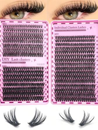 Helt nya 640 kluster med 30D+40D+50D blandade ögonfransar, gör-det-själv-ögonfransförlängningar, stor volym av enstaka kluster av ögonfransar, D-Curl ögonfransförlängningar, lämplig för dagligt bruk, fester, resor eller som present till familj och vänner.