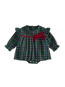 Mi primer atuendo navideño para niña, vestido de cuadros escoceses, mono con volantes, manga larga, lazo de terciopelo, falda acampanada, mono navideño, vestidos de princesa de 0 a 18 meses - Verde - Ver 9