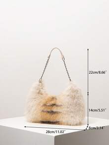 虎纹单肩包，毛绒金属链钱包，流浪包，女士工作包，优雅女士钱包，适合街头、Y2K、秋冬季、日常、约会、购物、工作、下午茶等场合（图案随机） - 彩色 - 查看 7