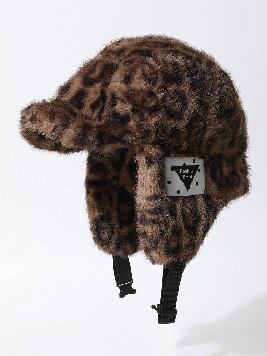 1pc Women's New Fashionable Vintage Leopard Print Fleece Trapper Hat, Thick Warm Ear Protection For Cycling, Skiing, Aviator Cap, Stylish & Versatile For Autumn/Winter