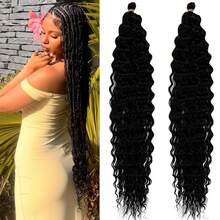 Long Curly Deep Ocean Wave Crochet Hair 1B Black Wavy Braiding Hair Extensions For  30 Inch 2 Packs Black Boho Hair For Braiding Soft Boho Curls For Bohemian Braids,1bBohoHair - 1bBohoHair - View 1