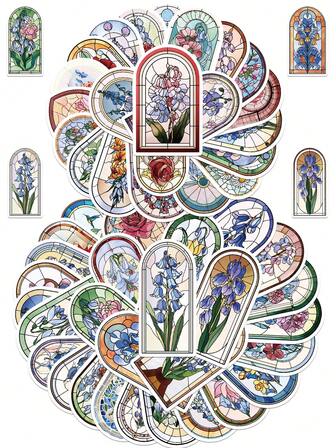 50 piezas Pegatinas de vidrio pintado con flores de colores, calcomanías de graffiti de dibujos animados para DIY en cuadernos, diarios, equipaje, refrigeradores, patinetas, para estudiantes