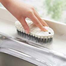 1pc Flexible Plastic Cleaning Brush - Multifunctional Non-Electric Scrubbing Tool For Kitchen And Bathroom - White Ash - View 2