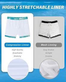 Bóxer de baño para hombres con entretela de compresión de 5 pulgadas de entrepierna, traje de baño forrado, shorts de natación para hombres - Tropical verde - Ver 4