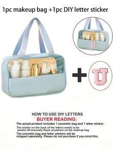 1PC Transparent PVC Toiletry Bag For Makeup Tools Letters Makeup Bag Water-Proof Portable Chenille Letter Zipper Make Up Organizer Minimalist Initial Letter Patch Travel Toiletry Bag For Women For - Baby Blue - View 23