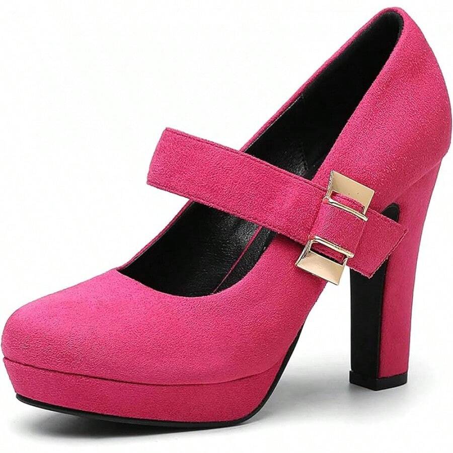 Women's Platform Pumps - High Heel Closed Toe Dress Shoes With Ankle Strap, Block Heel Round Toe Wedding & Party ShoesChristmas - 粉色 - 查看 1