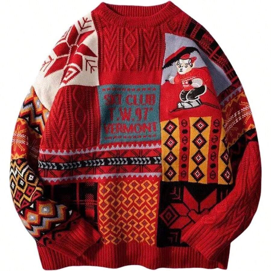 Suter feo de Navidad para adultos, hombres y mujeres, 2025, divertido y lindo estampado de Navidad, para parejas, otoo e invierno - Rojo #2 + M - Ver 1