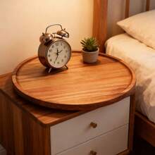 1 pieza Plato de madera de acacia, bandeja de servir redonda de madera para aperitivos, frutas, postres, vajilla rústica, accesorios de cocina y comedor, decoración de mesa - Multicolor - Ver 2