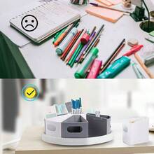 360 Rotating Storage Organizer Desk Organizers Pen Holder - 12u201D Lazy Susan Style Caddy with Removable Bins, Home Office Supplies, Art Supplies, - Kitchen Use, with Card Box - Gris - Ver 7
