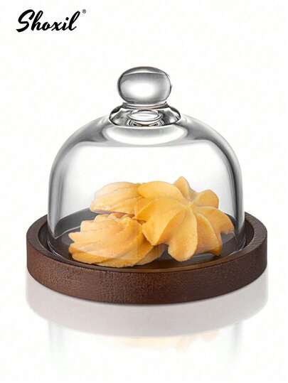 shoxil صينية حلوى صغيرة مع غطاء زجاجي، رف عرض كعكة من الخشب قطعة واحدة/قطعتان