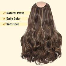 Extensiones de cabello con clip en forma de V, extensiones de cabello ondulado con reflejos marrones FSandssy, extensiones de cabello suaves para mujeres, extensiones sintéticas de 20 pulgadas con clip para uso diario, FFSandssssyBrown - FSandssyBrown - Ver 6