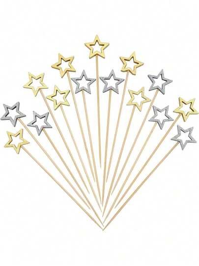20/50/100pcs Star Shaped Bamboo Skewers, Fruit Decorative Sticks, Stirring Sticks, Baking Cake Food Decoration Sticks, Suitable For Holidays, Parties, Gatherings, Restaurant Decor, Birthdays, Outdoor, Camping, Mother's Day, Hawaiian Fruit Decor
