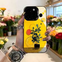 Cubierta de telefono con diseño de planta y círculos amarilla para iPhone funda con estampado floral y textura moderna ideal para uso diario en floristerías y eventos sociales Aplicable a los teléfonos de la serie Apple y Galaxy - Negro - Ver 1