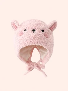 1顶婴儿动物帽，加厚毛绒冬季保暖帽，适合幼儿，可爱卡通小鸡图案，针织保暖帽