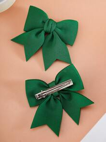 2pcs Girls Green Bow Hair Clips, Fashionable & Cute For Everyday Use - Green - View 4