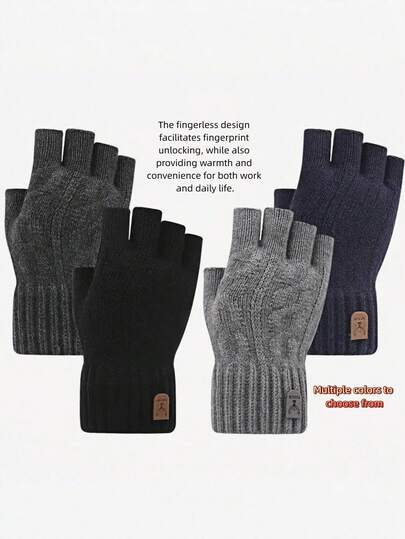一双男士加厚针织露指手套，适合通勤、骑行、户外写作，也是冬季和节假日馈赠亲朋好友的理想之选。女士们，送朋友一副冬季手套也是一份贴心的礼物。男士触屏防风冬季手套，适合学生聚会、写作等多种场合。