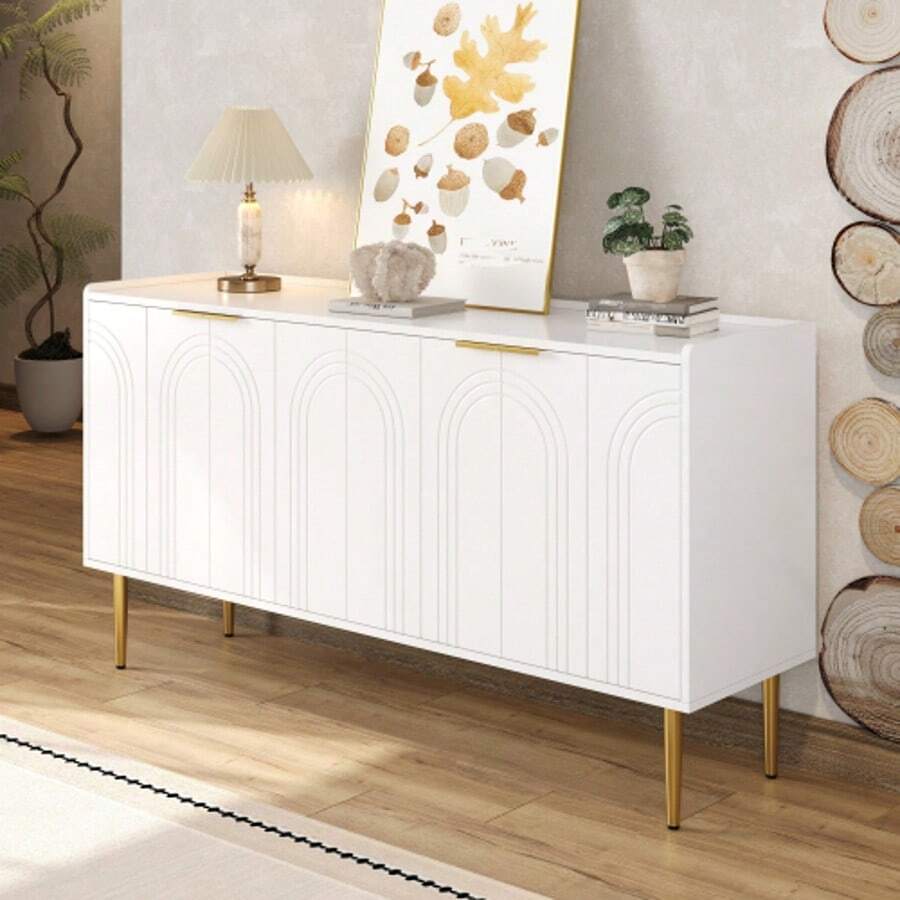 Modern And Simple Sideboard, Modern Sideboard Cabinet, Buffet Storage Set For Living Room, 140L X 38W X 75H (Cm) - White - View 1