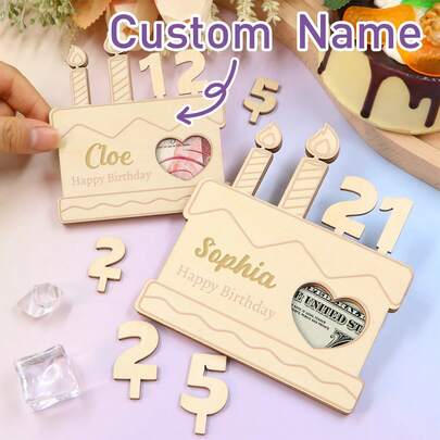 LICVIC Personalized Birthday Cake Decorations, Money Gift And Voucher Holder Cake, Birthday Money Gift With Age, Birthday Gift Idea, Custom Name Cake Topper, Baby Shower Cake Topper, Birthday Gifts, Customized, Customizable Christmas Gifts, Two Sizes, Living Room Decor, Christmas, Wooden Birthday Party Decor, Boys, Girls, Family