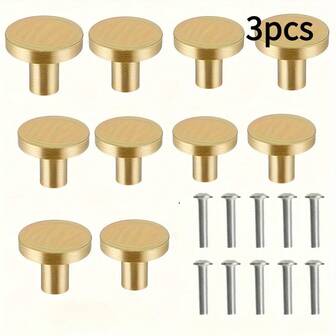 3/5/10pcs Gold Polished Metal Drawer Knobs, 20x25mm - Single Hole Handles For Cabinets, Wardrobes And Dressers, With Screws, Knobs For Cabinets And Drawers