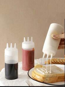 3-Hole Measurement Squeeze Bottle, Multi-Function Kitchen Condiment Dispenser Bottle For Salad, BBQ, Baking, Camping, Sauce, Ketchup, Seasoning - Multicolor - View 7
