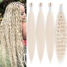 613 Blonde Braiding Hair Pre Stretched With Boho Curls 26 Inch Deep Ocean Wave Crochet Hair Curly Wavy Braiding Hair For Bohemian Boho Braids Synthetic Extensions 4 Packs,613BlondeBohoBraidingHair4Packs - 613金波西米亞風編發4包 - 查看 1