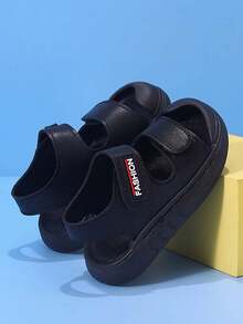 轻便学龄前儿童软底沙滩凉鞋，编织带儿童夏季沙滩凉鞋，软底设计，适合3-6岁男孩女孩 - 黑色 - 查看 4