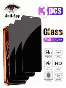 3pcs Privacy Screen Protector Compatible With Iphone 17 Pro Max, Made Of Tempered Glass, Anti-Peeping, Anti-Scratch, 9H Hardness, Sensitive Touch, Bubble-Free, Compatible With Iphone Series, Birthday Gift For Family And Friends, Smartphone Accessories, Waterproof, Shockproof, Anti-Fall, Anti-Fingerprint, Full Coverage - Black - View 35