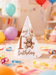 6pcs Brown Bear 1st Birthday Party Paper Party Hats, Celebrate First Birthday Paper Party Hat, Brown Balloon Bear 1st Birthday Design Birthday Hat For Birthday Party Decoration, 1st Birthday Party Photo Decoration Props, 1st Birthday Party Hat Decorative Supplies, Babe Shower Party Accessories Decoration Hats,Baby Shower Gift,Babe Shower Decor,1st Birthday Gifts,Gender Reveal Decor,Birthday Decor - Brown Bear 1st Birthday - View 8