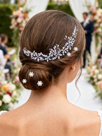 10 piezas Peineta doble de perlas y rhinestones para novia, Pasadores de cabello con mini perlas brillantes, Accesorios para el cabello con flores de rhinestones, Tocado de novia