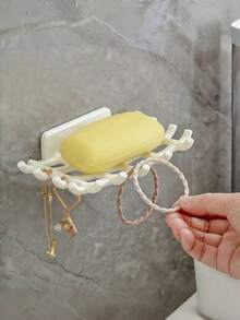 网格壁挂式免钻孔浴室沥水皂盒，可悬挂毛巾、浴球、刷子、头饰、项链等，仿藤塑料皂架，浴室收纳整理架，沥水收纳架，门后储物挂架，适用于卧室、浴室、厨房和淋浴间，男女通用，节省空间，浴室收纳整理，浴室配件，浴室用品，浴室工具 - 彩色 - 查看 8