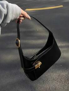 Medium Hobo Bag Black Buckle Decor Fashionable Business Casual Bag For Women, Perfect For Office, Business And Work Shoulder Bag For Women Small Black Purse Mini Handbags PU Leather Underarm Bag - Present For Christmas, Birthday And Valentine Armpit Bag Shoulder Bags For Girl Women Bags Lady Purse Underarm Handbag Bags Small Handbag Perfect For Vacation, Work, Dating, Picnic, Party, Going Out And Casual Daily Shopping Thanksgiving Bags  Mother's Day Gifts  Valentine's Day Gifts  Christmas Gifts - 黑色 - 查看 5