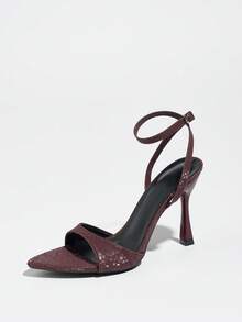 女士春夏性感蛇纹柔软舒适合成革交叉搭扣露趾高跟凉鞋，时尚百搭尖头细高跟鞋，适合夜店、派对、街头、舞台、约会、旅行，也适合情人节、母亲节、妇女节、万圣节等场合。 - 酒紅色 - 查看 5