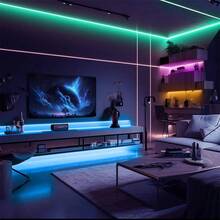 Tira de luz LED con control remoto - Alimentada por USB, luz de cambio de color, adecuada para dormitorio, sala de estar, juegos y decoración de fiestas - Cuenta con múltiples modos de cambio de color, función de control remoto, iluminación festiva, hermosa exhibición de luz, luz LED inteligente para dormitorio, tira de luz RGB con sincronización musical, equipada con control remoto de 44 teclas - Luz multicolor - Ver 9