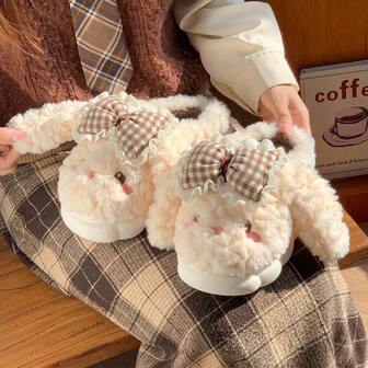 2025 New Cute Cartoon Rabbit Plush Indoor Slippers, Warm Thermal Lining, Comfortable & Non-Slip, Suitable For Home, Students