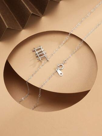 1件S925纯银项链，几何线条梯形吊坠，百搭简约锁骨链，时尚银饰，女士礼物，送给母亲、女友、朋友、情侣，日常佩戴