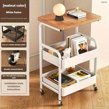 Three-Tier Rolling Cart With Desktop, Metal Tool And Snack Rack, Durable Carbon Steel Frame, Easy-To-Move Wheels, Suitable For Home Or Office Use, Rolling Storage Cart - White - View 4