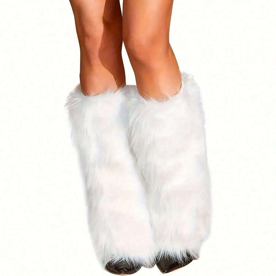 Faux Fur Leg Warmers, Autumn Winter Fluffy Women's Sock Covers - Warm Boot Decorations And Party Costume Accessories, Leg Warmers, Women's Winter Long Socks, Plus Size Leg Warmers, Fur Boot Covers, Thigh Warmers, Long Leg Warmers, Women's Leg Warmers, Ruffled Leg Warmers, Fluffy Leg Warmers, Cute Leg Warmers, Seasonal Fashion, Cold Weather Clothing, Fashionable Legwear, Durable Stitching, Hand Washable, Fashion Enthusiasts BHK5 - 白色 - 查看 1