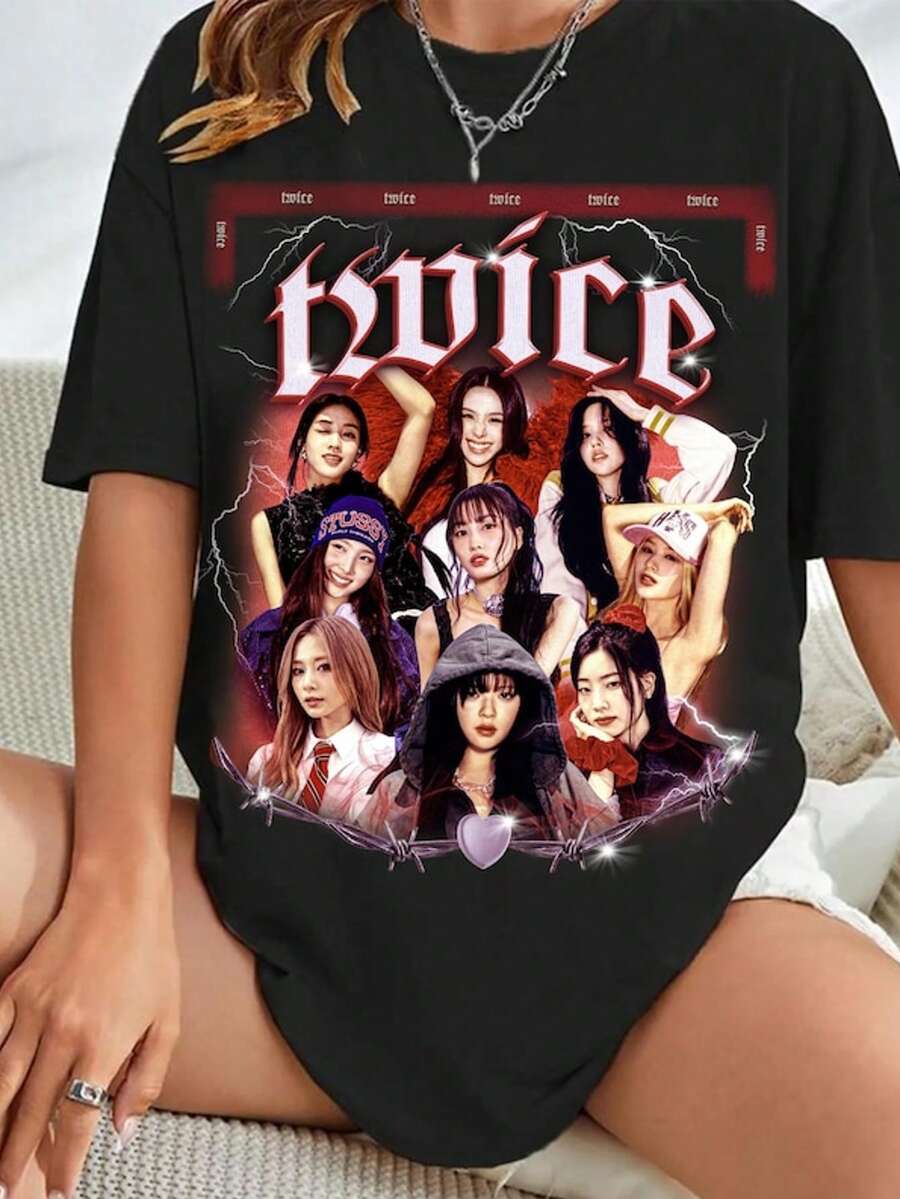 Retro Twice Kpop Graphics T-Shirt, Twice This Is For Shirt, Twice Strategy Shirt, My Strategy Is Shi - 黑色 - 查看 1