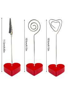 3 قطع/مجموعة مشابك مذكرات بشكل قلب - حاملات ملاحظات معدنية وحمراء/وردية لحفلات الزفاف وعيد الحب والعشاء الرومانسي - حاملات بطاقات طاولة متينة، اكسسوارات مكتبية زخرفية - متعدد الألوان - مشاهدة 3