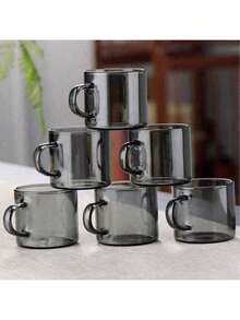 12/6/4/2pcs Set Heat Resistant Mini Glass Tea Cups With Handle, For Drinking Water, Tea, Beverages, Milk, Espresso, Etc. [Note: No Cup Holder] - Black - View 3