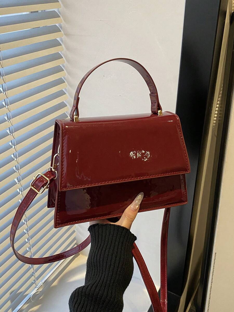 1 pieza Nuevo mini bolso de mano de moda, bolso cuadrado con solapa de material de PU texturizado de unicolor, bolso de hombro elegante y versátil de estilo occidental sencillo con correa ajustable y desmontable