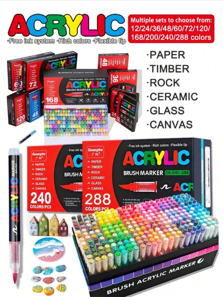 12/24/36/48/60/72/120 Colors Liquid Ink Marker Pens, Smooth Drawing Brush Pens, DIY Painting Coloring Marker Set, Suitable For Back To School Gifts - Multicolor - View 1