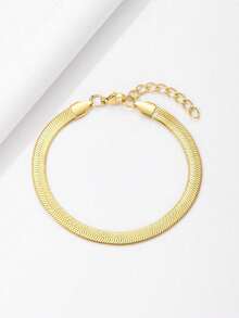 1pc Minimalist Versatile 18K Golden Plated Stainless Steel Herringbone Chain Bracelet For Teenagers Unisex Jewelry Match All Seasons - Gold - View 5